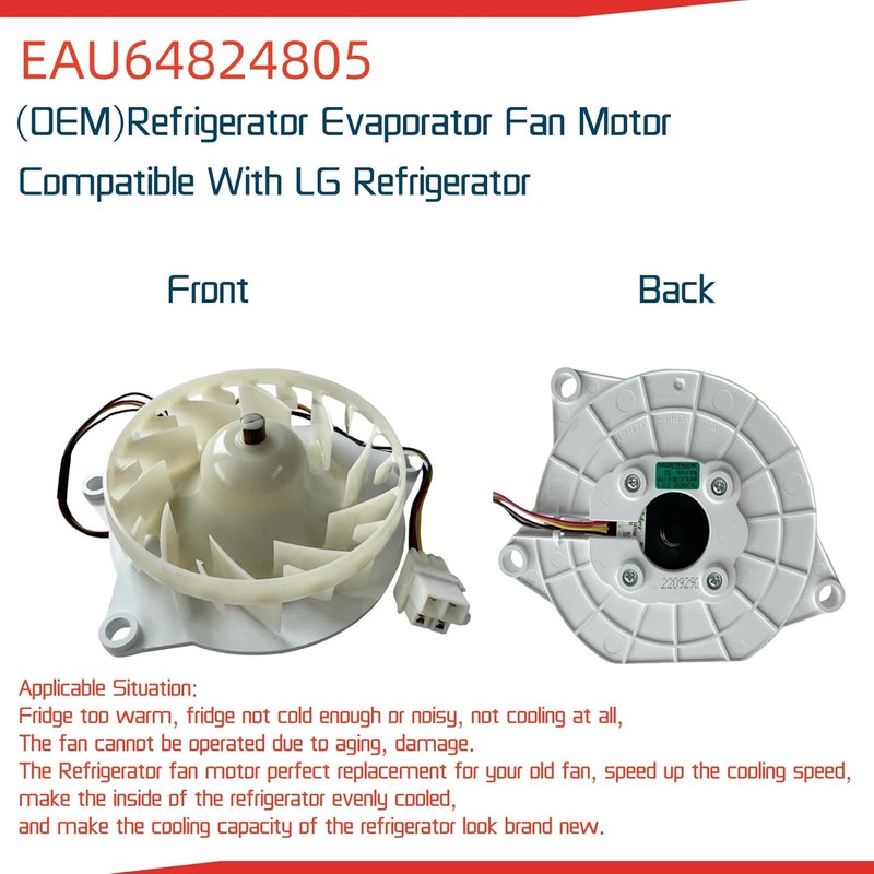 IXGPUTS EAU64824805 Refrigerator Evaporator Fan Motor (OEM) for LG Refrigerator. DC12V 1A Refrigerator Motor Freezer Fan Z40E12MS1A0-57K06A Refrigerator Cooling Fan Motor - Image 2